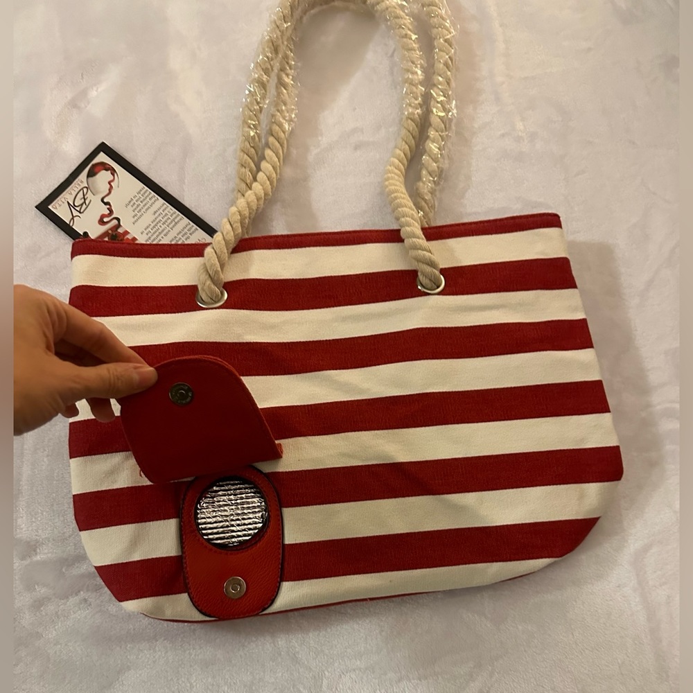 Porto Vino wine tote. Red, white stripe. - Picture 3 of 6